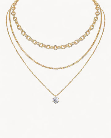 Theiaura 6-prong Round Moissanite and Mixed Chain Necklace Set - THEIAURA&CO.
