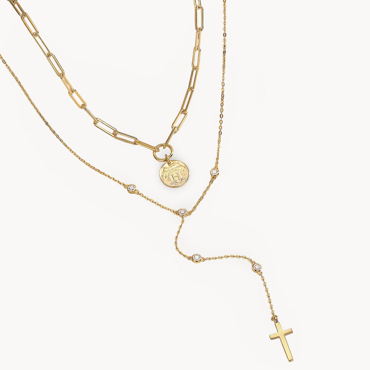 Theiaura Cross Moissanite and Medallion Necklace Set - THEIAURA&CO.
