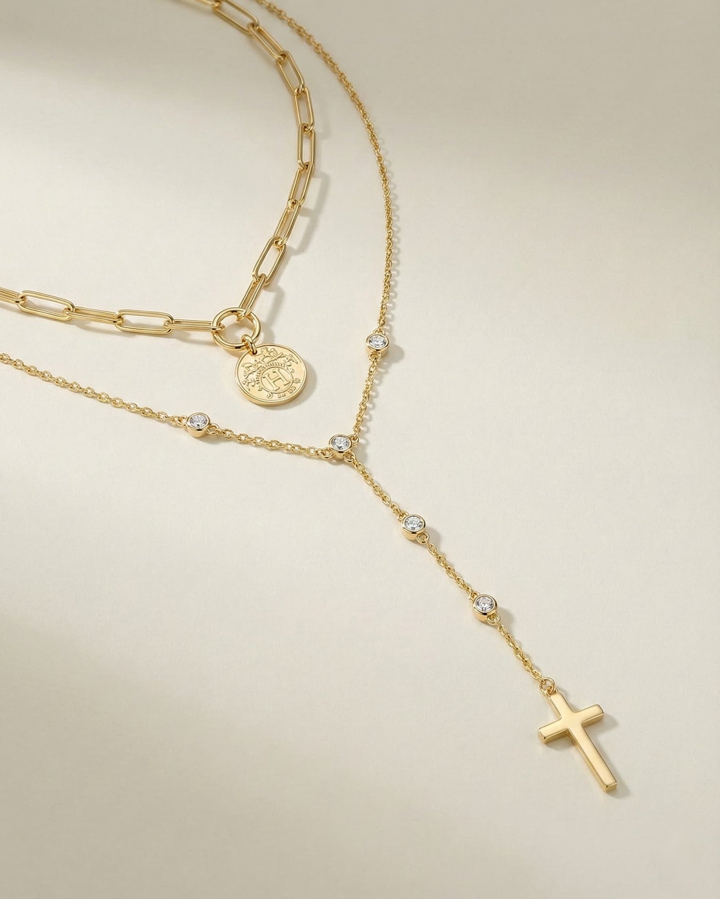 Theiaura Cross Moissanite and Medallion Necklace Set - THEIAURA&CO.