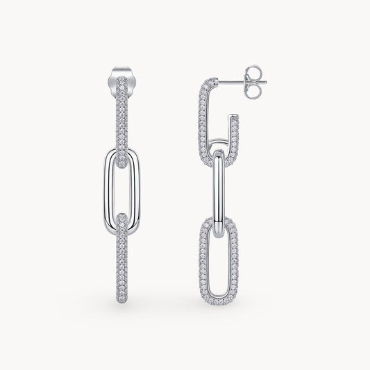Theiaura Pavé Moissanite Paperclip Drop Earrings – Triple Link Design - THEIAURA&CO.