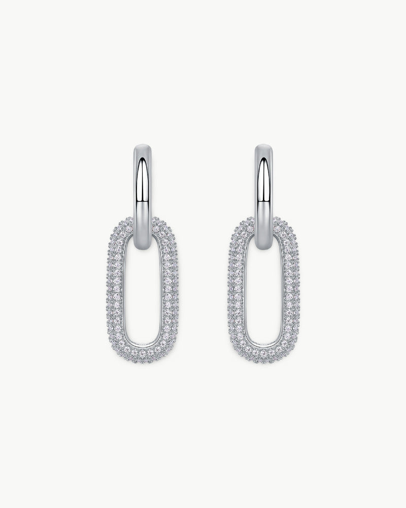 Theiaura Pavé Moissanite Paperclip Drop Earrings – Duo Link Huggie Style - THEIAURA&CO.