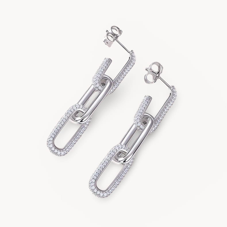 Theiaura Pavé Moissanite Paperclip Drop Earrings – Triple Link Design - THEIAURA&CO.