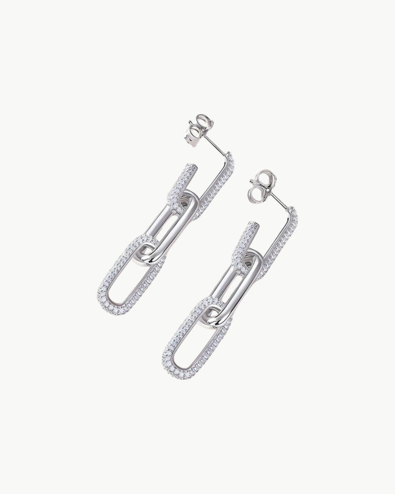 Theiaura Pavé Moissanite Paperclip Drop Earrings – Triple Link Design - THEIAURA&CO.