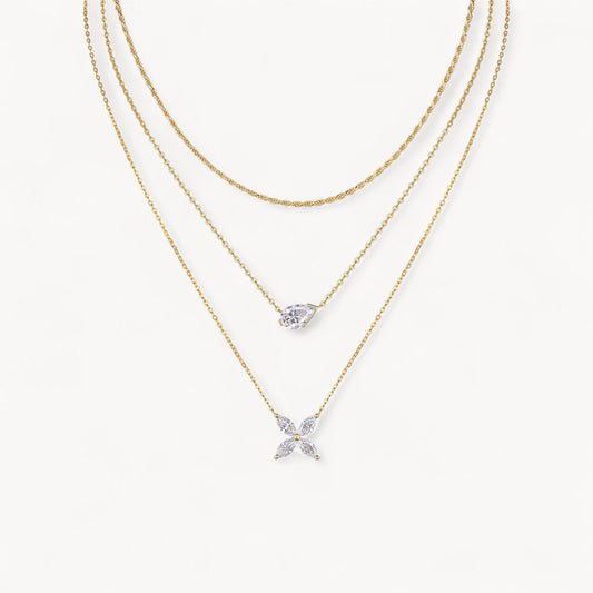Theiaura Pear and Four-leaf Moissanite Necklace Set - THEIAURA&CO.