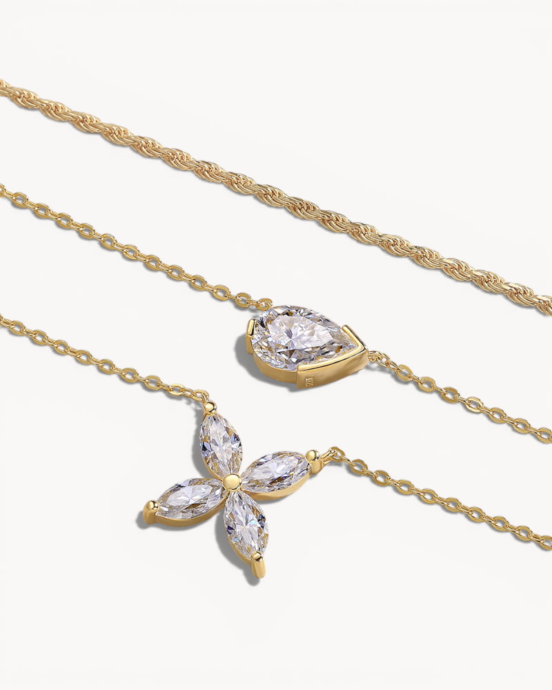 Theiaura Pear and Four-leaf Moissanite Necklace Set - THEIAURA&CO.