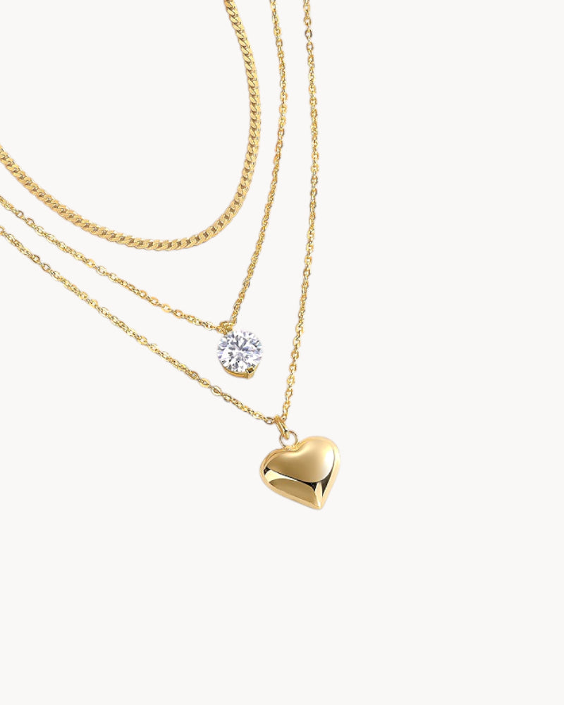 Theiaura Round Moissanite and Heart Shaped Pendant Necklace Set - THEIAURA&CO.