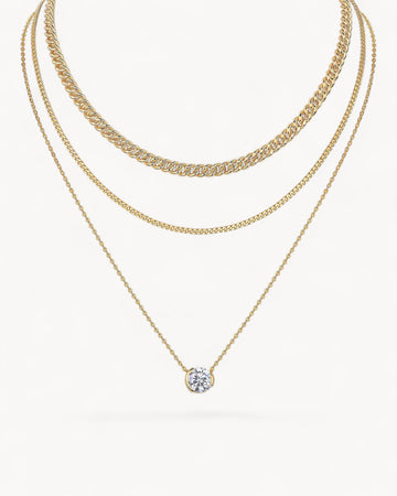 Theiaura Round Moissanite and Mixed Chain Necklace Set - THEIAURA&CO.