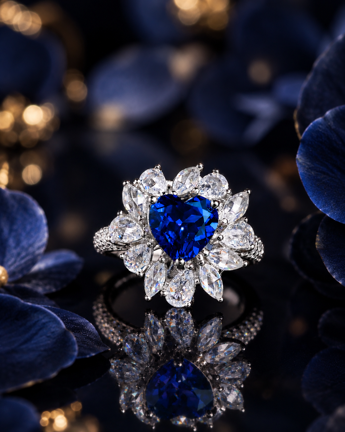Theiaura Sapphire Heart Halo Ring