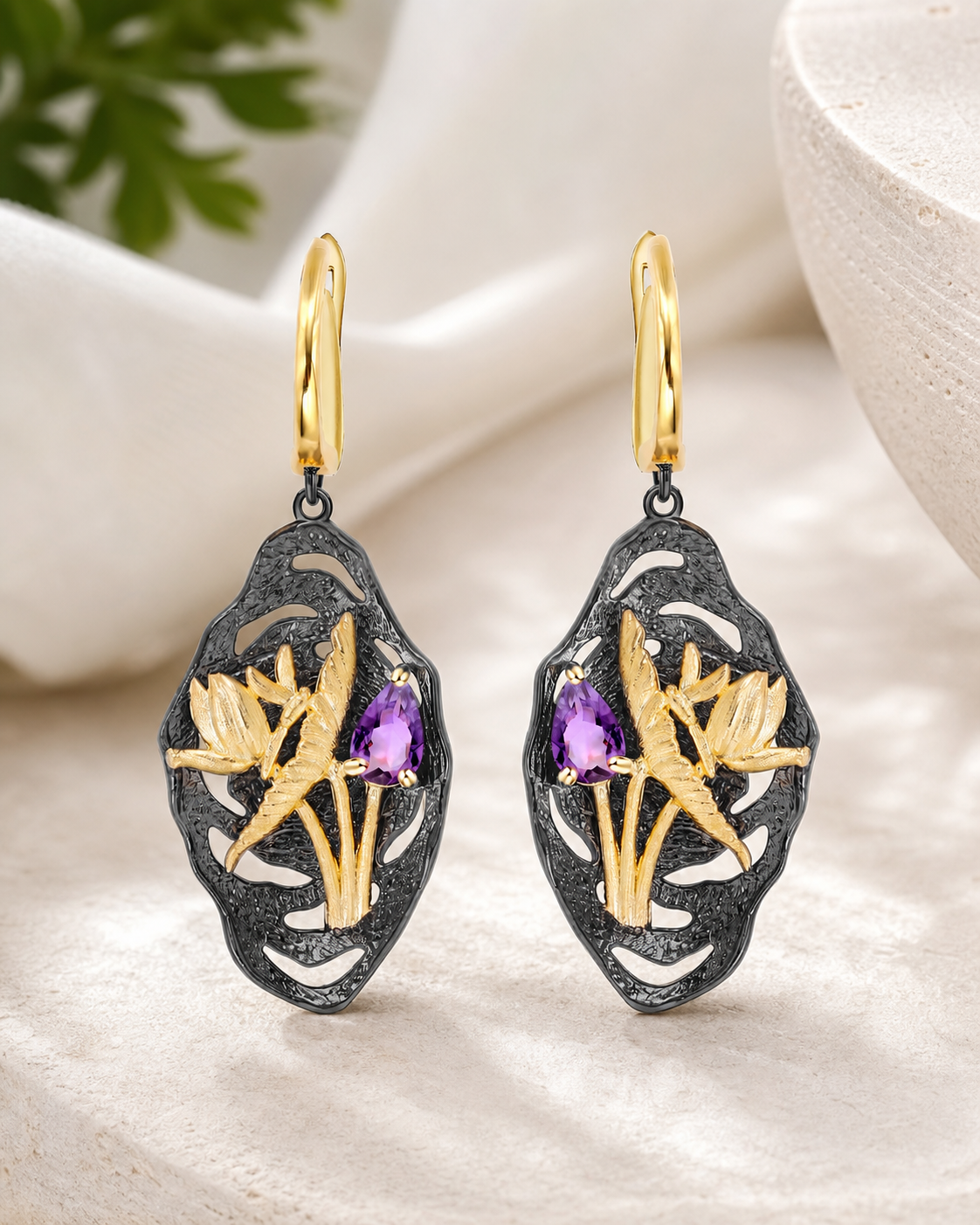 Theiaura Midnight Bloom Drop Earrings in a contemporary jewelry scene