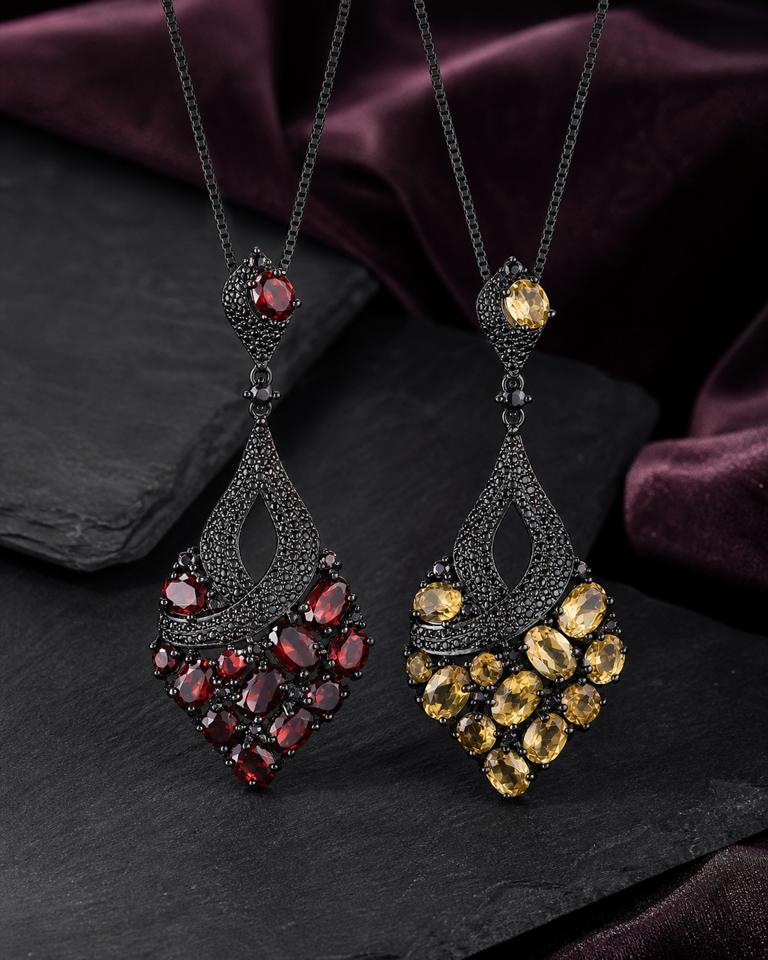 Theiaura Prism Grove Pendant Necklaces in garnet and citrine