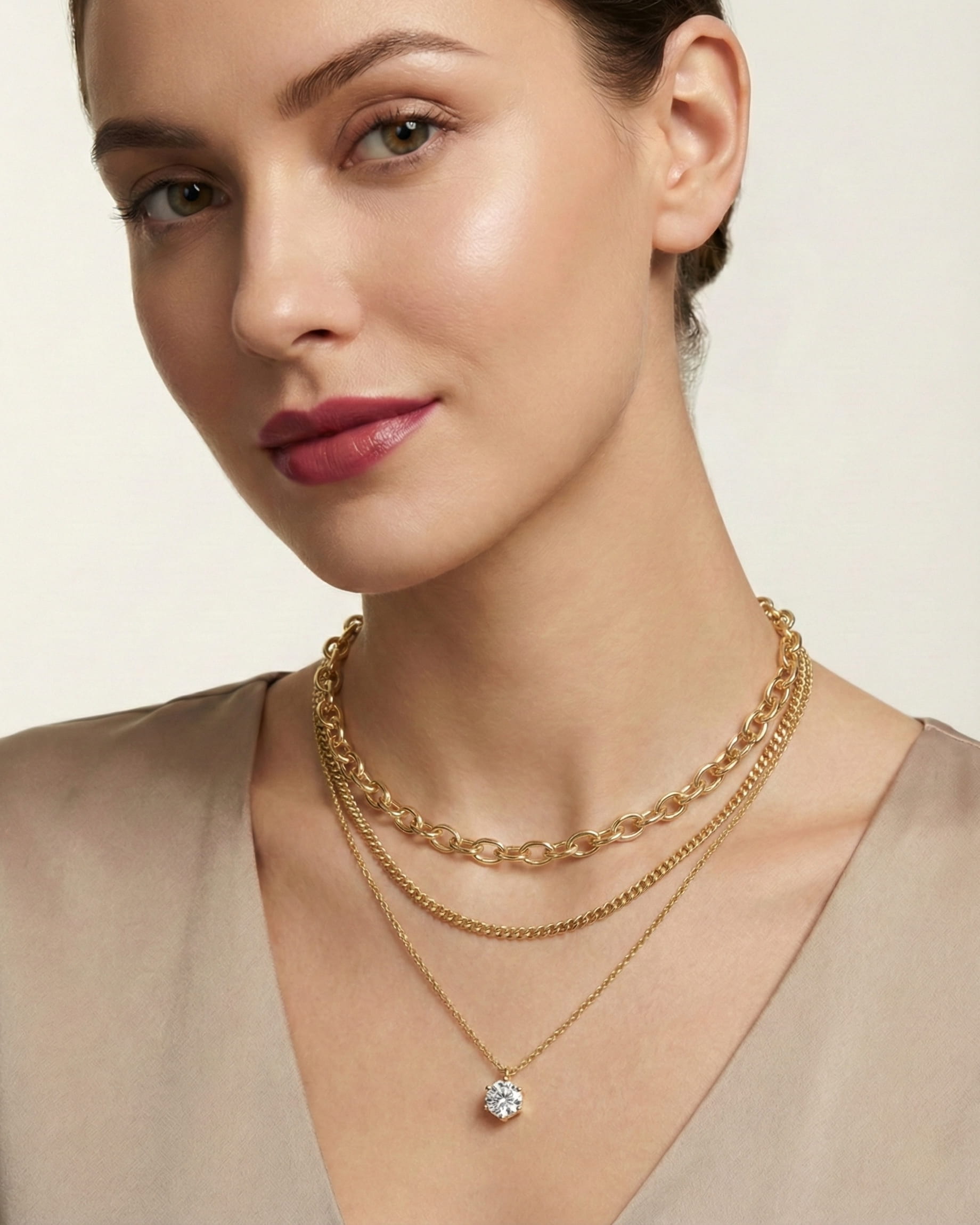 Theiaura 6-prong Round Moissanite and Mixed Chain Necklace Set - THEIAURA&CO.