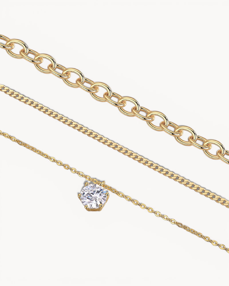 Theiaura 6-prong Round Moissanite and Mixed Chain Necklace Set - THEIAURA&CO.