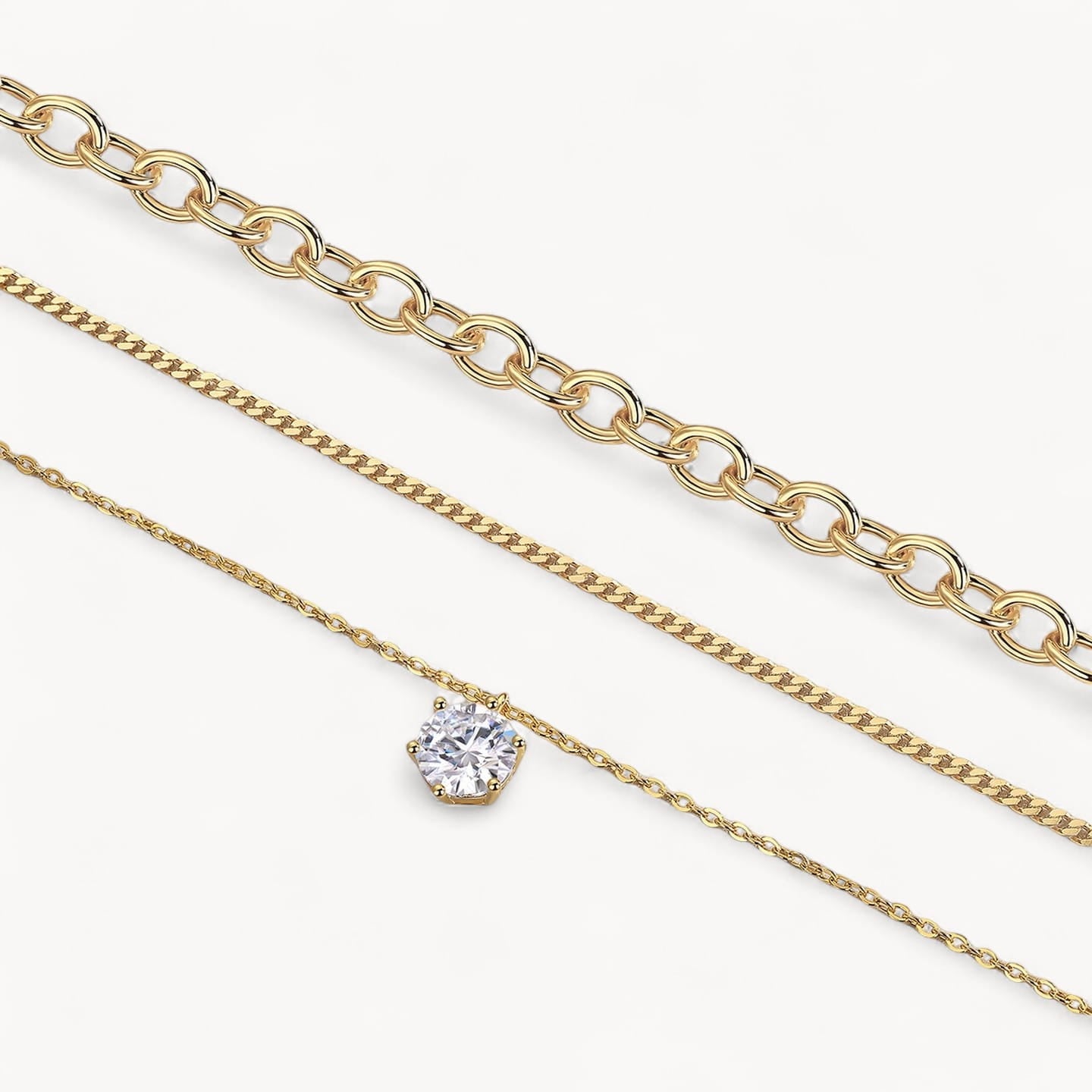 Theiaura 6-prong Round Moissanite and Mixed Chain Necklace Set - THEIAURA&CO.
