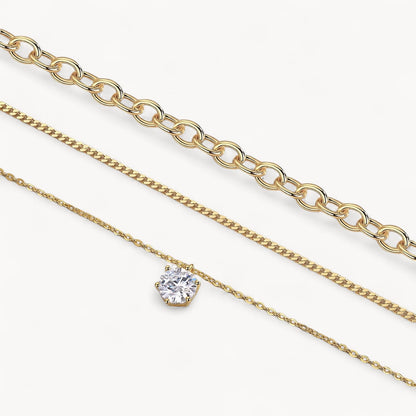 Theiaura 6-prong Round Moissanite and Mixed Chain Necklace Set - THEIAURA&CO.