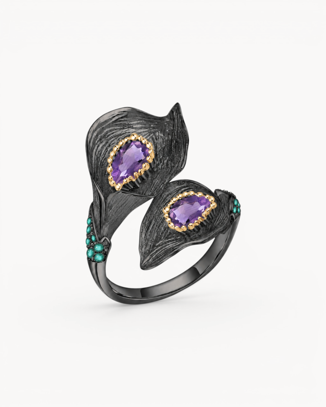 Theiaura Calla Bloom Ring in Natural Amethyst on white background