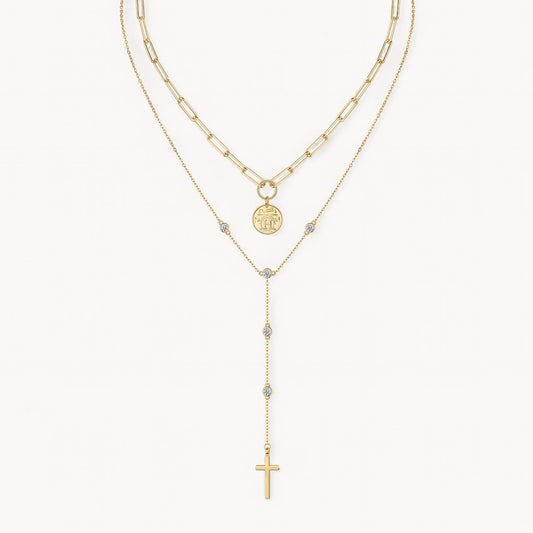 Theiaura Cross Moissanite and Medallion Necklace Set - THEIAURA&CO.