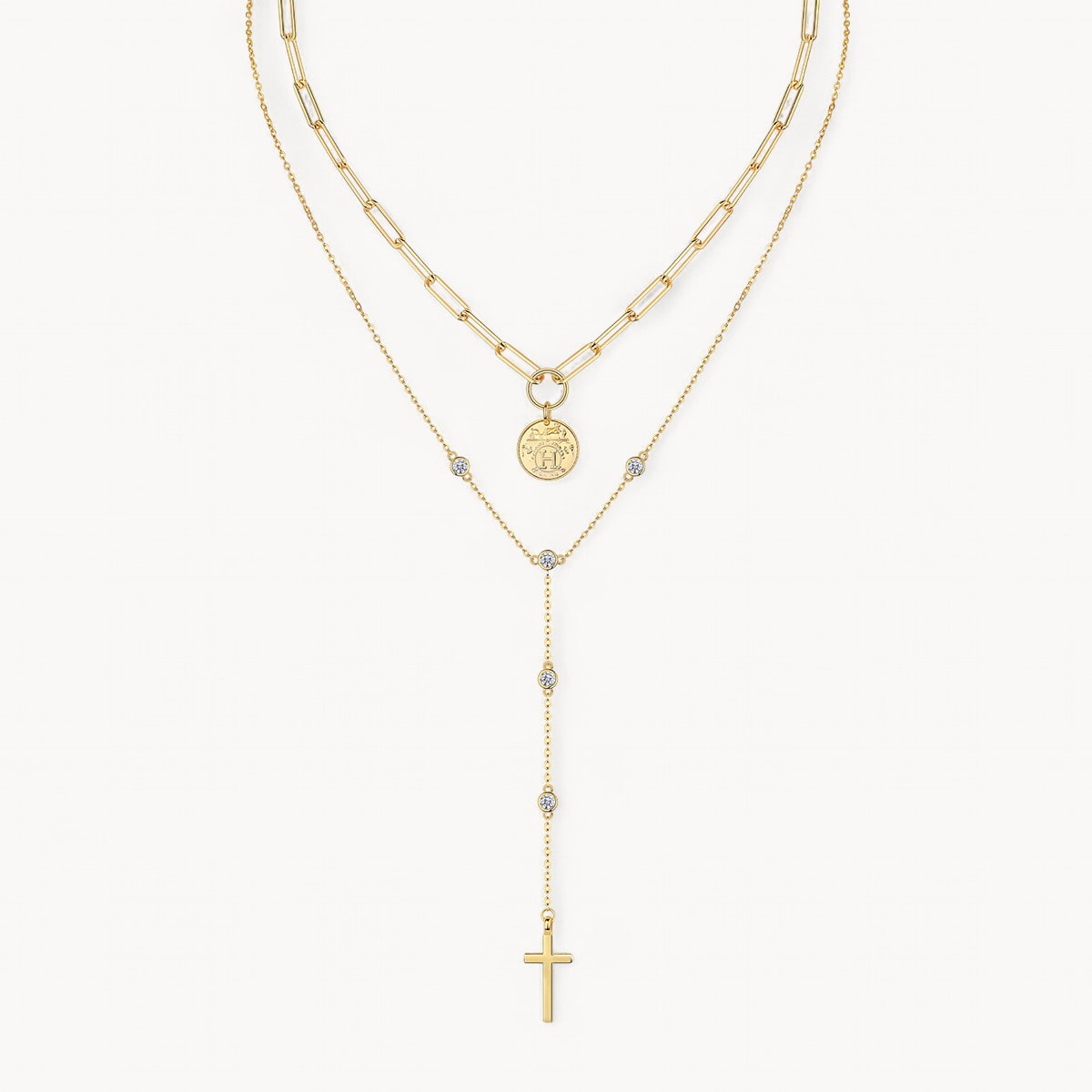 Theiaura Cross Moissanite and Medallion Necklace Set - THEIAURA&CO.