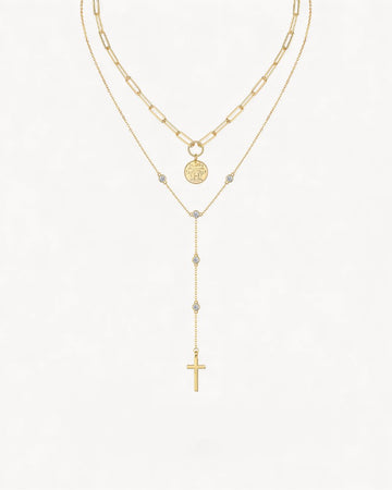 Theiaura Cross Moissanite and Medallion Necklace Set - THEIAURA&CO.