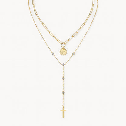 Theiaura Cross Moissanite and Medallion Necklace Set - THEIAURA&CO.