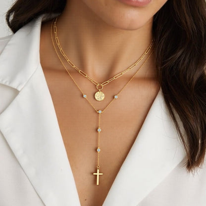 Theiaura Cross Moissanite and Medallion Necklace Set - THEIAURA&CO.