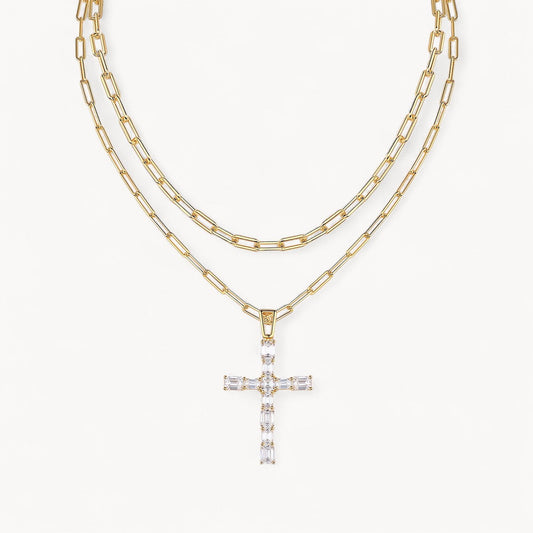Theiaura Cross Moissanite and Paperclip Chain Necklace - THEIAURA&CO.