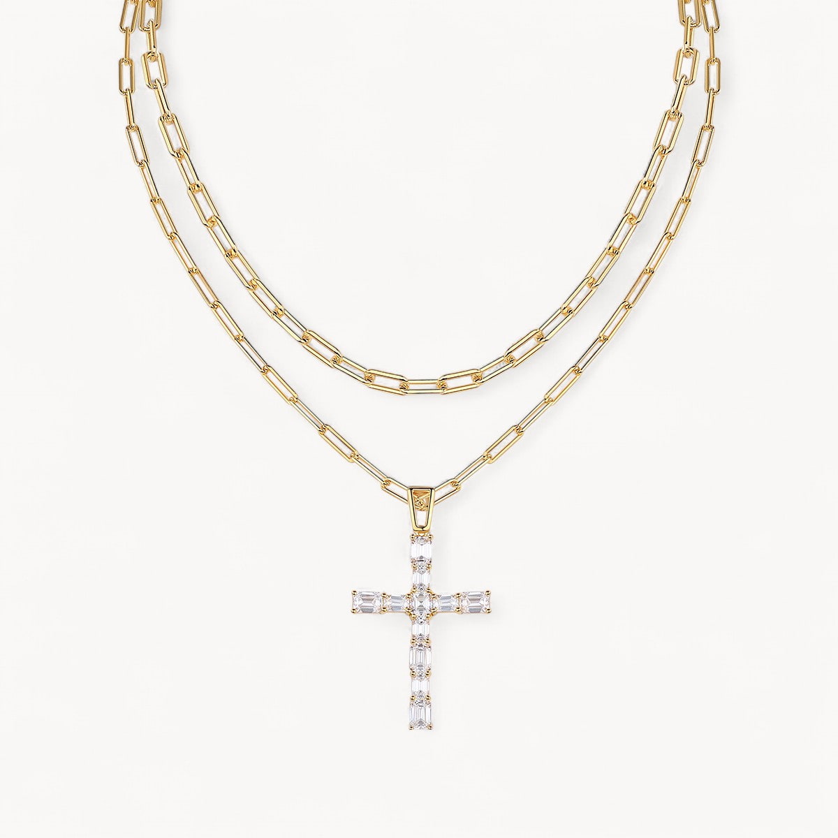 Theiaura Cross Moissanite and Paperclip Chain Necklace Set - THEIAURA&CO.