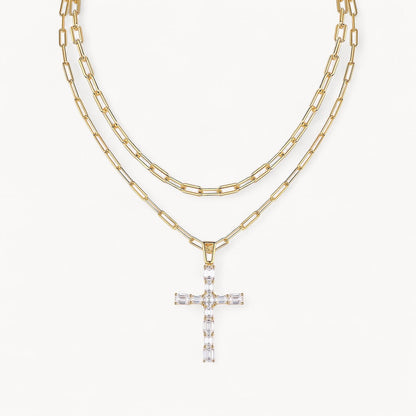 Theiaura Cross Moissanite and Paperclip Chain Necklace Set - THEIAURA&CO.