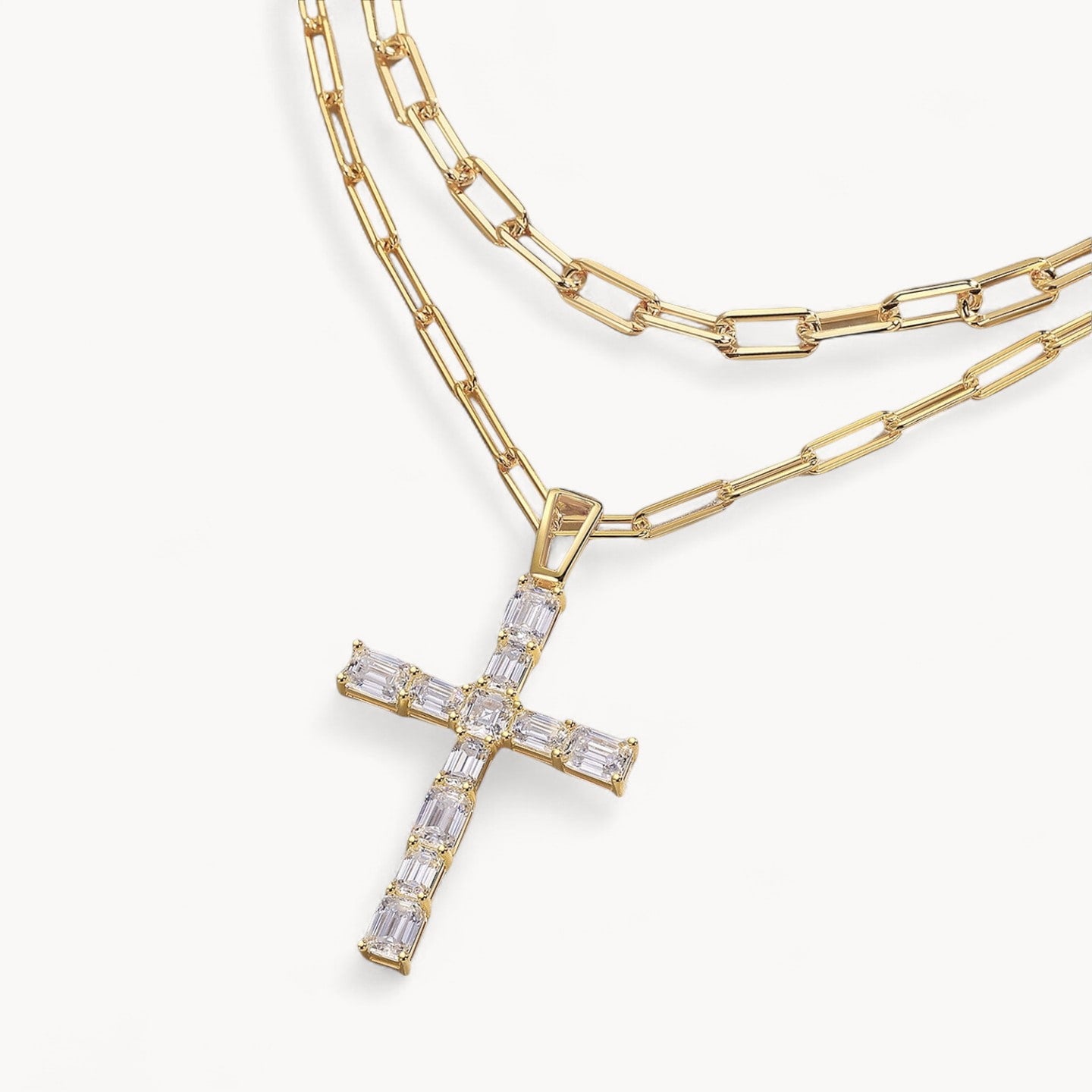 Theiaura Cross Moissanite and Paperclip Chain Necklace Set - THEIAURA&CO.