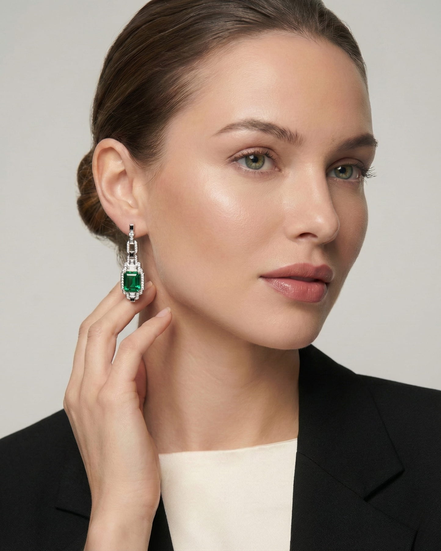Theiaura Deco Emerald Drop Earrings