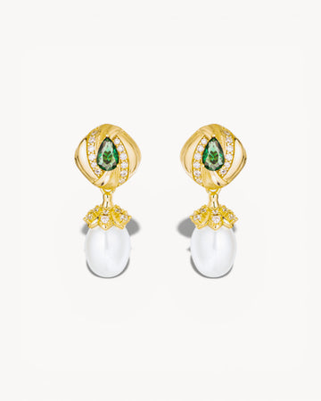 Theiaura Emerald Pearl Royale Drop Earrings - THEIAURA&CO.