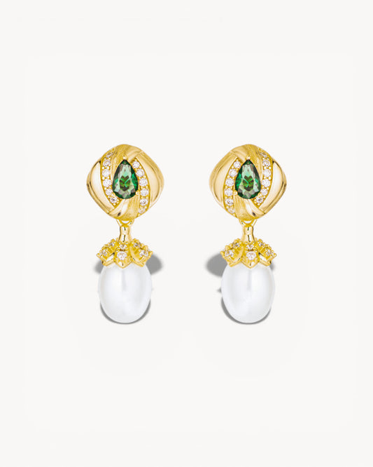 Theiaura Emerald Pearl Royale Drop Earrings - THEIAURA&CO.