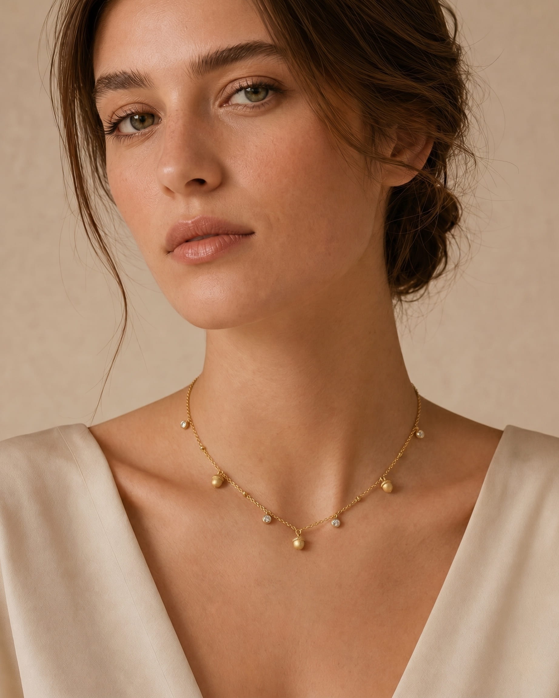 Theiaura Golden Acorn Station Necklace - THEIAURA & CO.