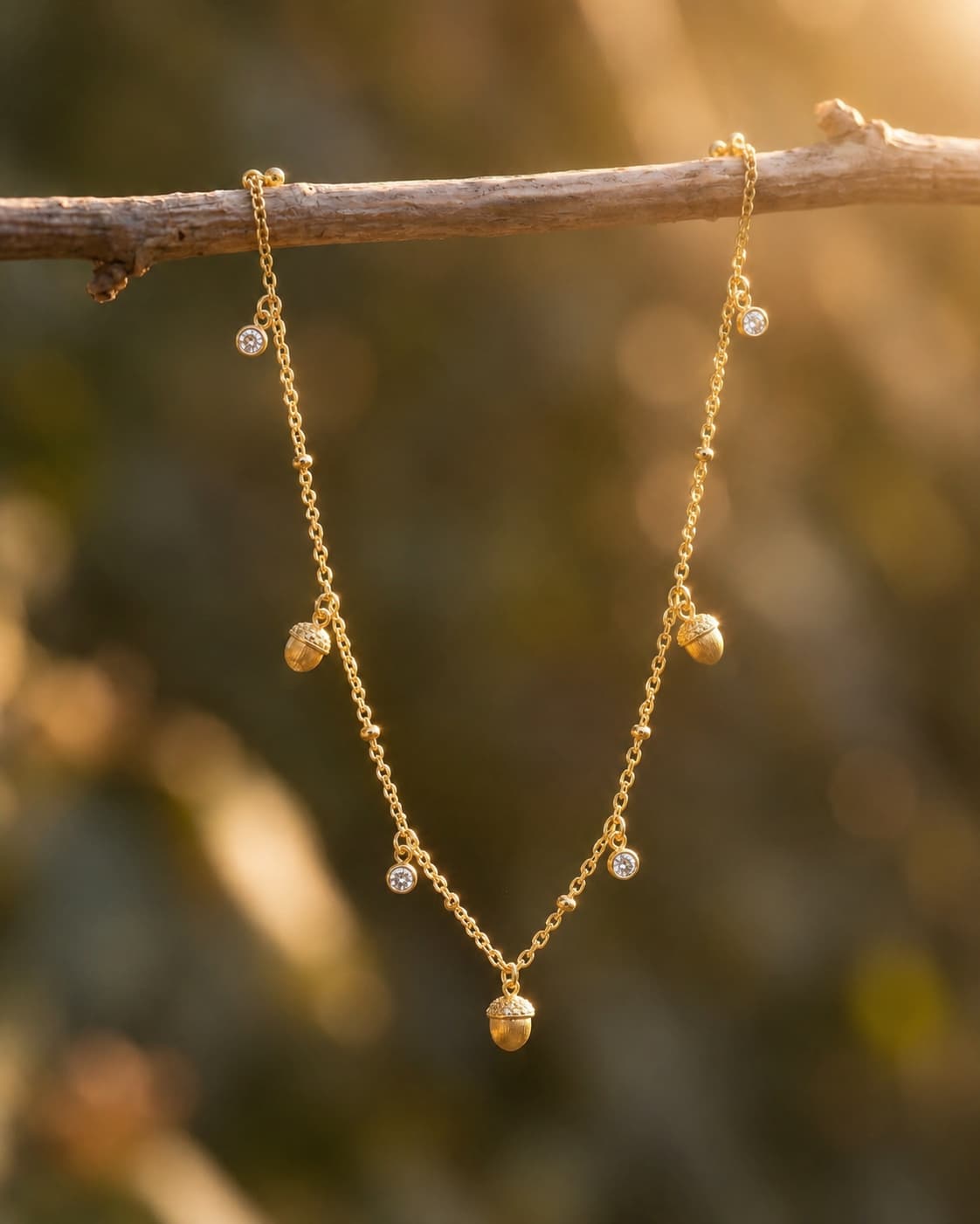 Theiaura Golden Acorn Station Necklace - THEIAURA & CO.