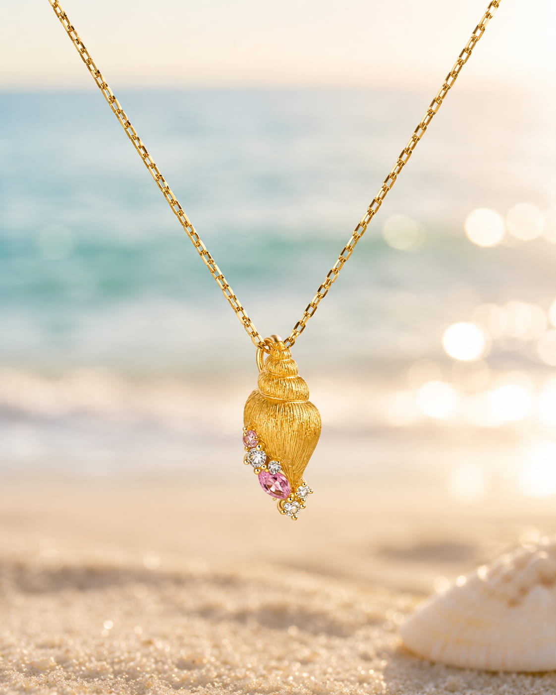 Theiaura Golden Tide Conch Pendant Necklace