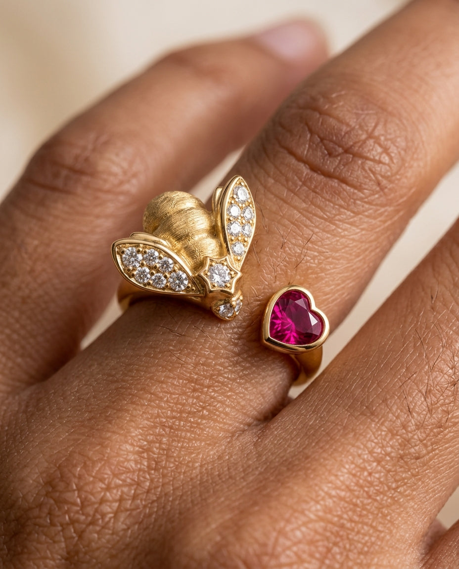 Theiaura Honeyheart Pavé Bee Open Ring