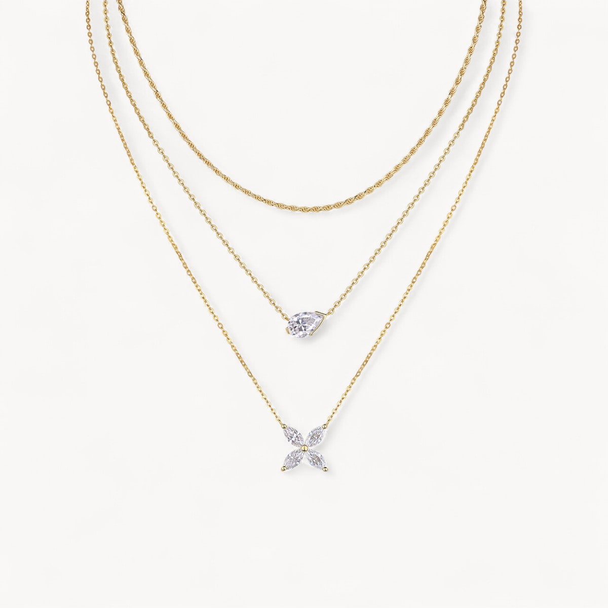 Theiaura Pear and Four-leaf Moissanite Necklace Set - THEIAURA&CO.