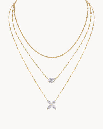 Theiaura Pear and Four-leaf Moissanite Necklace Set - THEIAURA&CO.