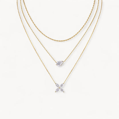 Theiaura Pear and Four-leaf Moissanite Necklace Set - THEIAURA&CO.