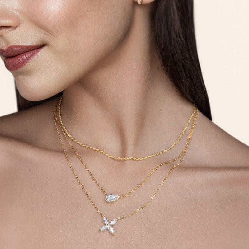 Theiaura Pear and Four-leaf Moissanite Necklace Set - THEIAURA&CO.