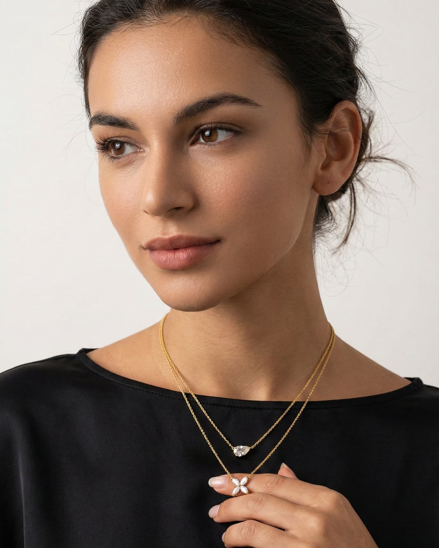 Theiaura Pear and Four-leaf Moissanite Necklace Set - THEIAURA&CO.