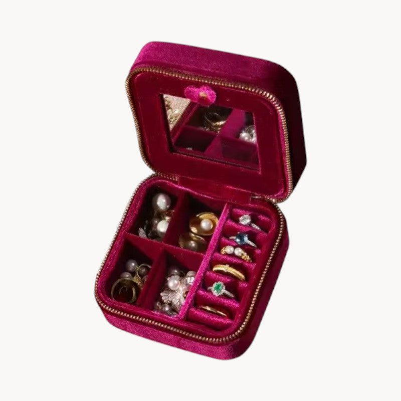 Theiaura Quilted Velvet Travel Jewelry Case