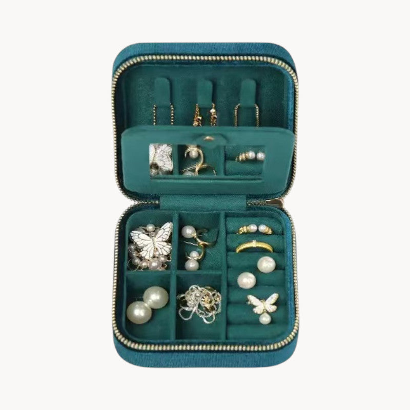 Theiaura Quilted Velvet Travel Jewelry Case