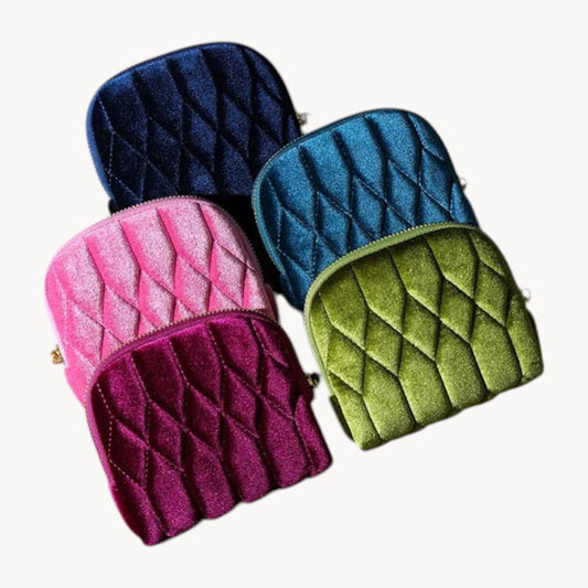 Theiaura Quilted Velvet Travel Jewelry Pouch