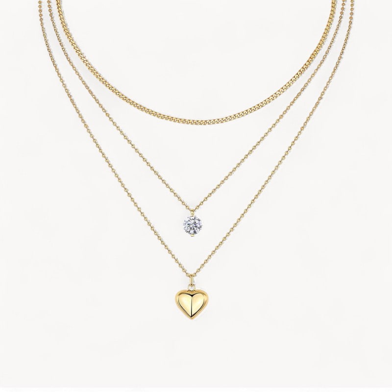 Theiaura Round Moissanite and Heart Shaped Pendant Necklace Set - THEIAURA&CO.
