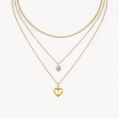 Theiaura Round Moissanite and Heart Shaped Pendant Necklace Set - THEIAURA&CO.