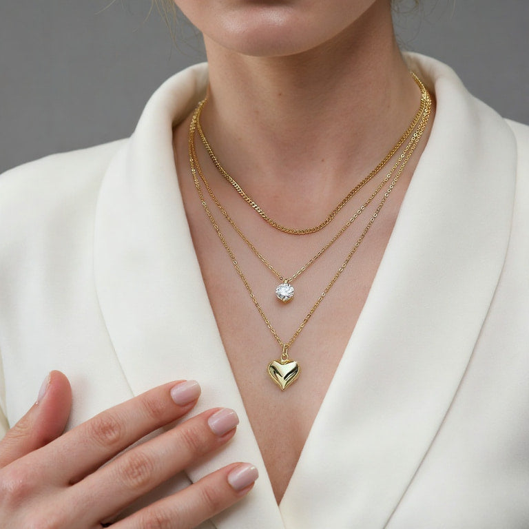 Theiaura Round Moissanite and Heart Shaped Pendant Necklace Set - THEIAURA&CO.