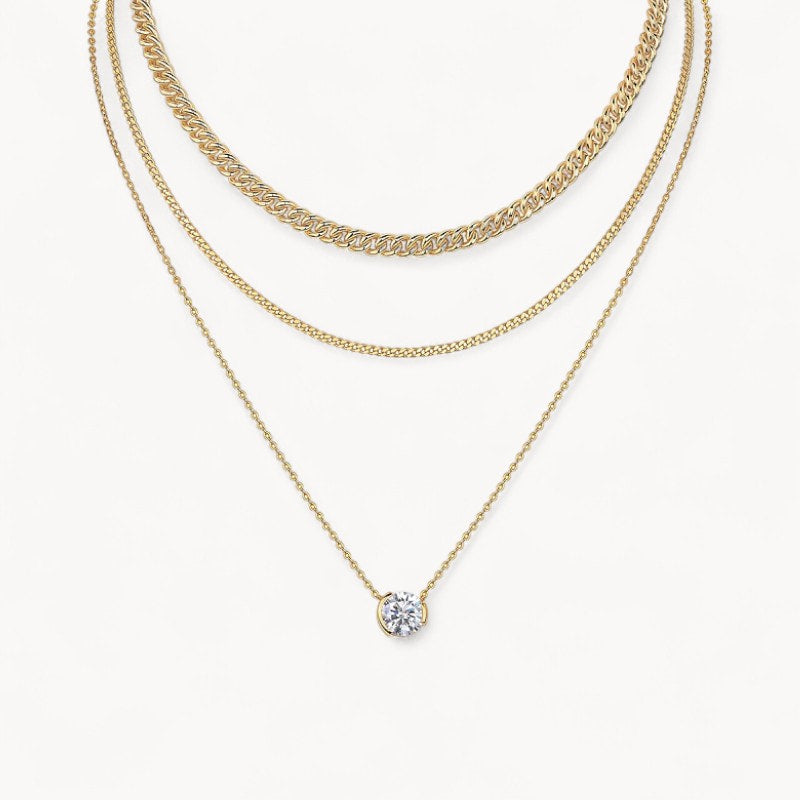 Theiaura Round Moissanite and Mixed Chain Necklace Set - THEIAURA&CO.