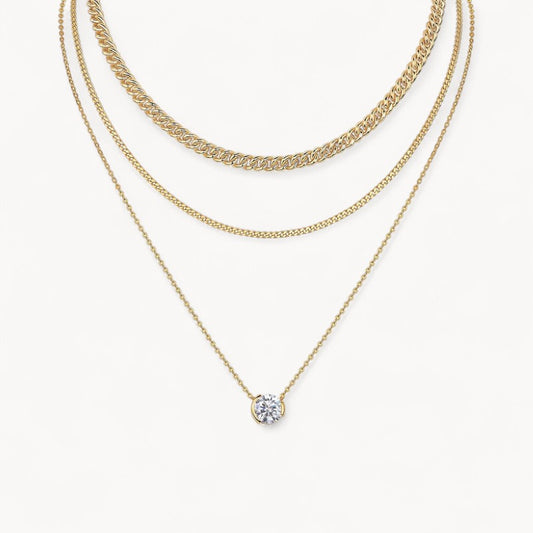 Theiaura Round Moissanite and Mixed Chain Necklace Set - THEIAURA&CO.