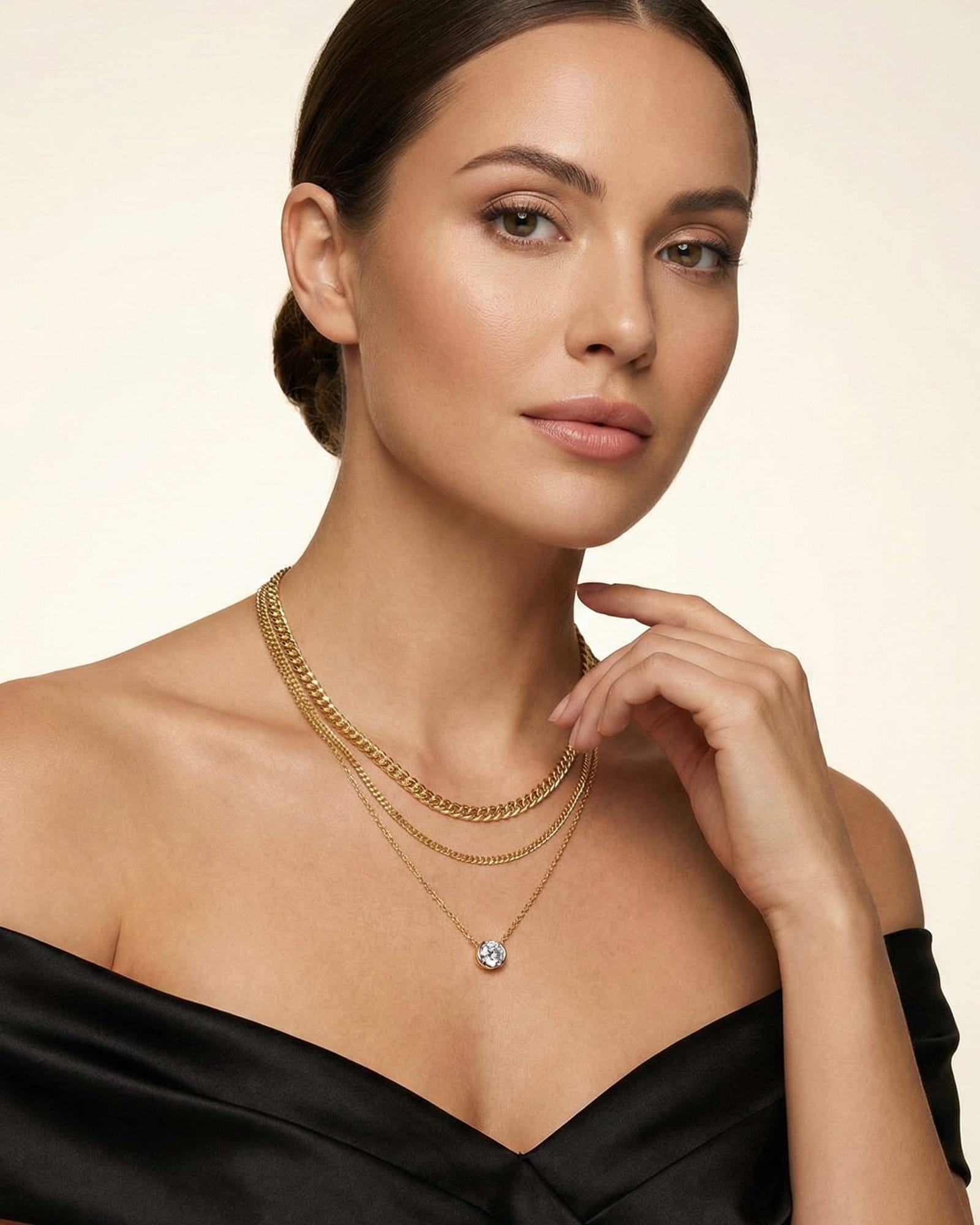 Theiaura Round Moissanite and Mixed Chain Necklace Set - THEIAURA&CO.