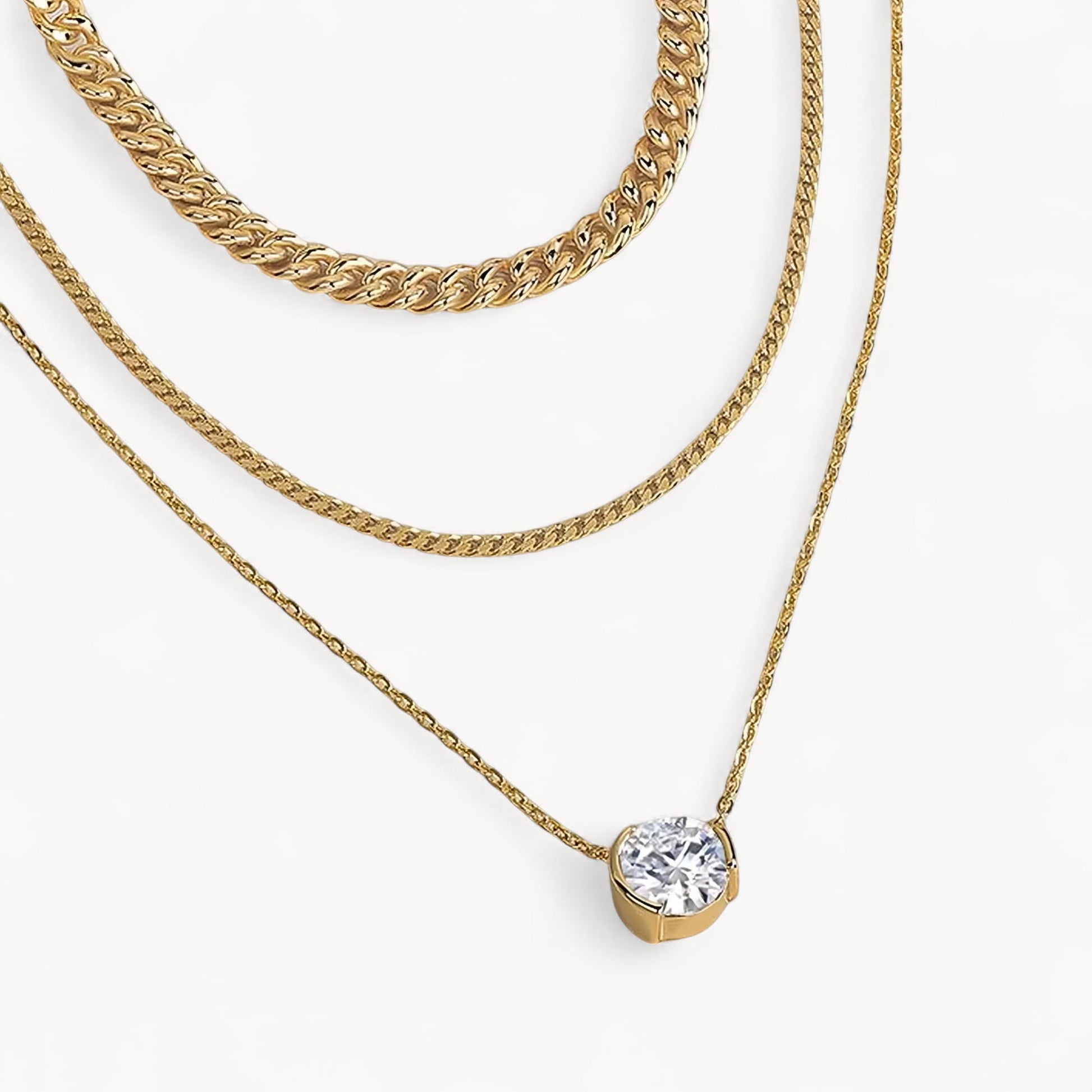 Theiaura Round Moissanite and Mixed Chain Necklace Set - THEIAURA&CO.
